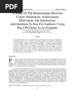 A Study of The Relationships Between Career Orientation, Achievement Motivation, Job Satisfaction, and Intention To Stay For Auditors: Using Big CPA Firms As An Example