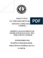 Teks Ucapan PENGETUA Orientasi 2019