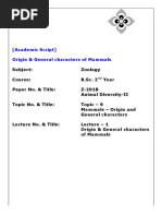 (Academic Script) Origin & General Characters of Mammals