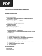 Lecture Notes: Subject: Management Process and Organizational Behaviour