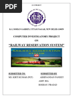 "Railway Reservation System": Computer Investigatory Project ON