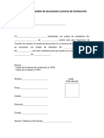 Formato para Cambio de Documento Licencia de Conduccion