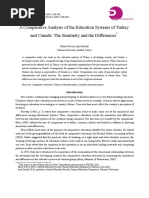 A Comparative Analysis of The Education Systems of Turkey and Canada: The Similarity and The Differences