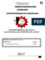 Informe Sobre Abastecimiento de Aguas en El Distrito de Acora