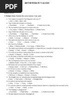 Reviewer in Values: I. Multiple Choice: Encircle The Correct Answer. (1 Pt. Each)