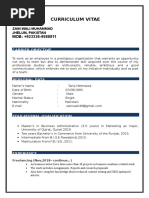 Curriculum Vitae: Zain Wali Muhammad Jhelum, Pakistan