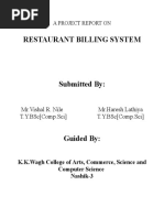 Restaurant Billing System: A Project Report On