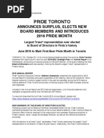 Pride Toronto: Announces Surplus, Elects New Board Members and Introduces 2016 Pride Month