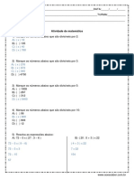 Atividade de Matematica Divisao e Expressoes Numericas 6º Ano Resposta