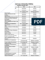 National Law University Odisha: Academic Calendar 2017