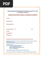 Uma Industrial Engineering Services Pvt. LTD.: (Placement Division) Registration Form For India & Overseas Placement