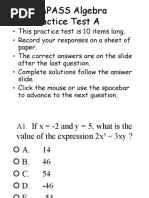 COMPASS Algebra Practice Test A