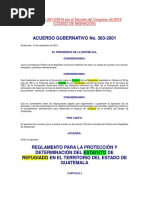 01 Reglamento para La Protección y Determinación Del Estatuto de - Acuerdo Gubernativo 383-2001