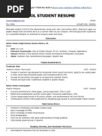 High School Student Resume Sample MSWord Download