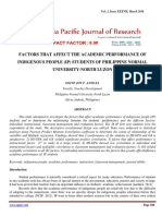 Factors That Affect The Academic Performance of Indigenous People (Ip) Students of Philippine Normal University-North Luzon