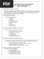 Cs8492 - Database Management Systems Unit I - Relational Database Part - A (2 Marks)