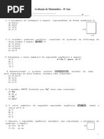 Prova Expressões Algebricas 06