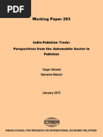 Working Paper 293: India-Pakistan Trade: Perspectives From The Automobile Sector in Pakistan