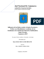 INFLUENCIA DE LAS REDES SOCIALES VIRTUALES Facebook y Twitter en El Rendimiento Académico de Las PDF