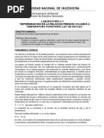 LABORATORIO Nro 1 FISICOQUIMICA DETERMINACION DE LA RELACION PRESION-VOLUMEN A TEMPERATURA CONSTANTE (LEY DE BOYLE)