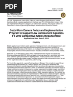 Body-Worn Camera Policy and Implementation Program To Support Law Enforcement Agencies FY 2019 Competitive Grant Announcement