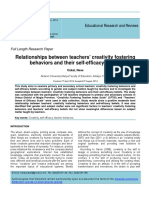 Relationships Between Teachers' Creativity Fostering Behaviors and Their Self-Efficacy Beliefs