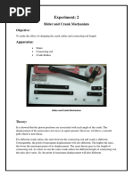 Experiment: 2: Slider and Crank Mechanism