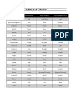 Irregular Verb List: Español Infinitive Past Simple Past Participle