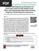 Factors Affecting The Performance of Field Supervisors in The Public Work Office and Spatial Planning, Deli Serdang Regency, North Sumatra, Indonesia