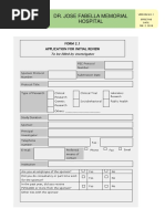 Dr. Jose Fabella Memorial Hospital: FORM 2.1 Application For Initial Review To Be Filled by Investigator