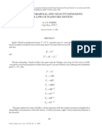 Projectiles, Parabolas, and Velocity Expansions of The Laws of Planetary Motion