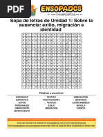 Sopa de Letras de Unidad 1 Sobre La Ausencia Exilio Migración e Identidad