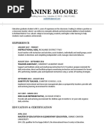 Janine Moore Teacher Resume