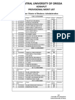 Central University of Orissa: Koraput Provisional Merit List