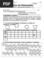 Prueba Matematica Numeros Hasta 70, 1°