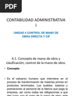 Contabilidad Administrativa I: Unidad 4 Control de Mano de Obra Directa Y Cif