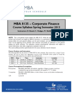 MBA 8135 - Corporate Finance: Course Syllabus Spring Semester 2013