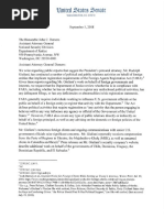 Senators' Sept. 5 2018 Letter Inquiring About FARA Status of Rudy Giuliani's Work