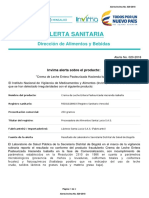 Alerta Sanitaria Numero 020-2018 - Crema de Leche Entera Pasteurizada Hacienda Isabella