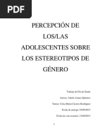 Percepcion de Loslas Estereotipos de Genero en Adolescentes.