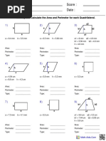 Name: Teacher: Date: Score:: Identify and Calculate The Area and Perimeter For Each Quadrilateral