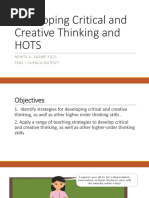 Developing Critical and Creative Thinking and Hots: Nenita A. Adame Ed.D. Psds - Cuenca District