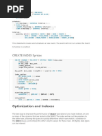 Create Index Syntax: Optimization and Indexes