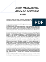 Introducción para La Crítica de La Filosofía Del Derecho de Hegel