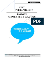 SI N D IA: Neet Sample Paper - 2019 Biology Answer Key & Solution