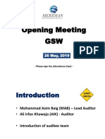 Opening Meeting GSW: - Please Sign The Attendance Sheet