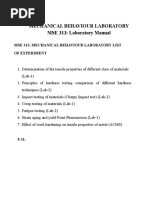 Mechanical Behaviour Laboratory MSE 313: Laboratory Manual