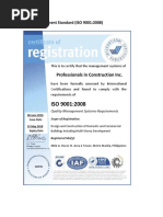 Professionals in Construction Inc.: Quality Management Standard (ISO 9001:2008)