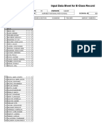 Input Data Sheet For E-Class Record: Region Division School Name School Id