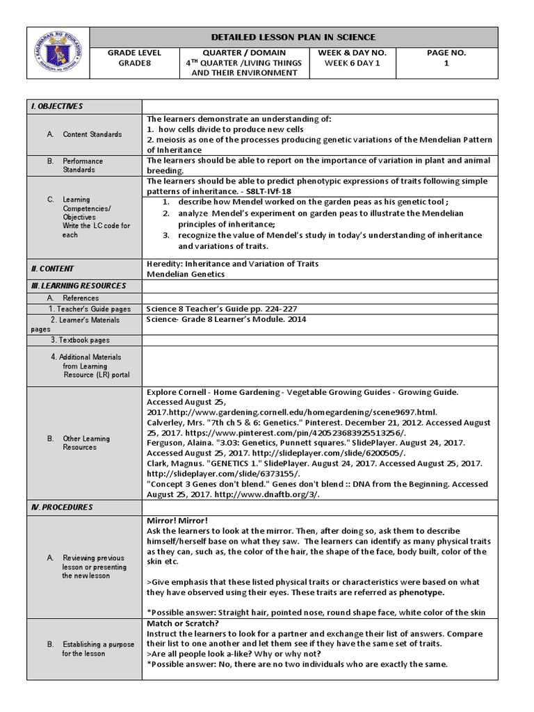 Deped Lesson Plan In Science Grade 7 Deped Learning Portalsample Images ...